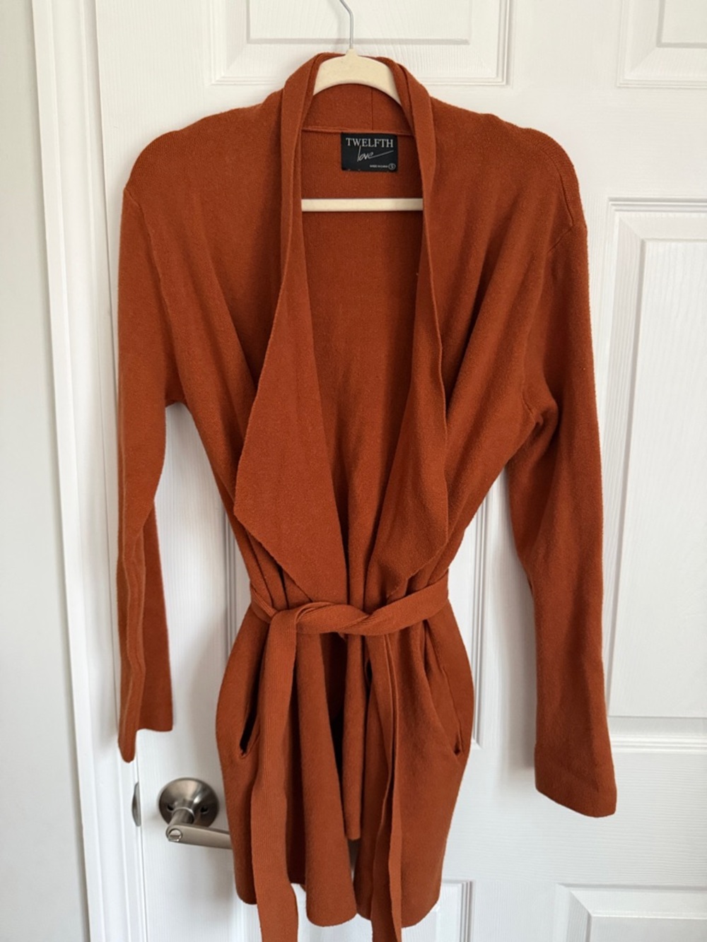 Twelfth Label Women's Rust Open-Front Belted Cardigan Sweater